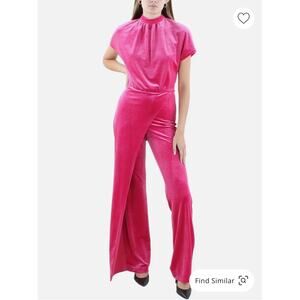 Black Halo Pleated Velvet Blouson Jumpsuit in Hot Pink 2